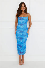 Highlight Shadows Mesh Midi Dress Blue