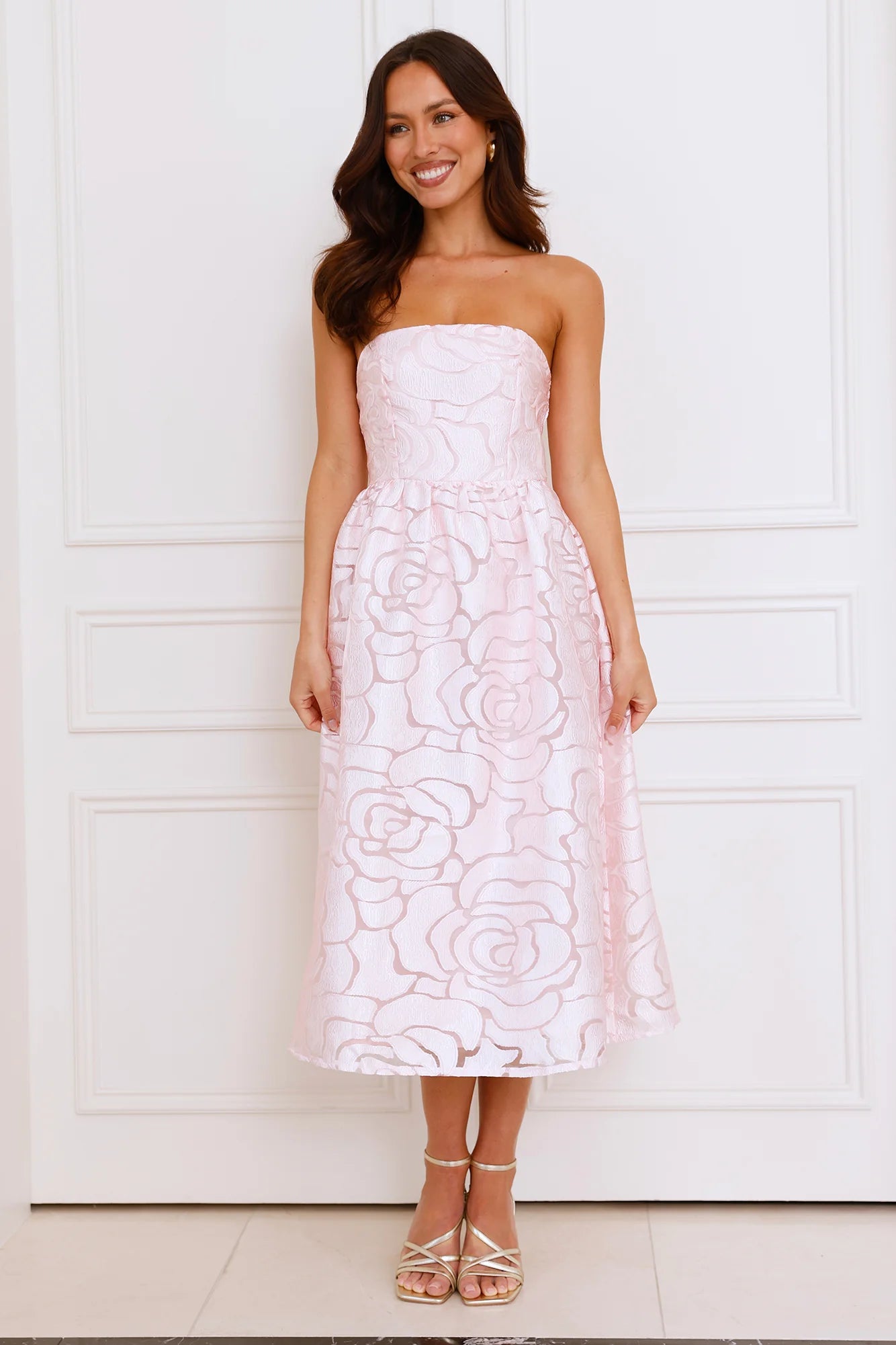 Nora Strapless Midi Dress Pink