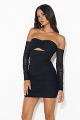 Music Moves Off The Shoulder Mesh Mini Dress Black
