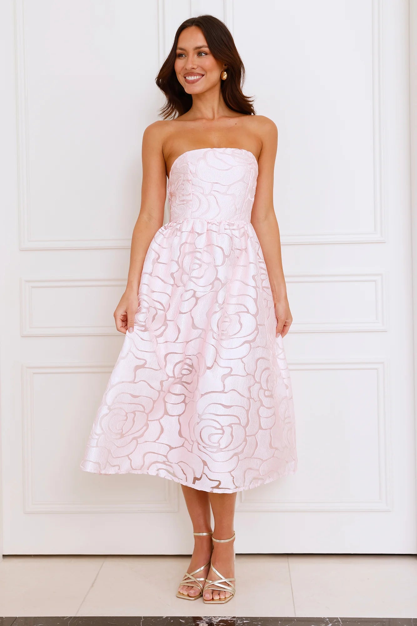 Nora Strapless Midi Dress Pink