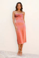 Dazzling Debutante Strapless Satin Midi Dress Rose