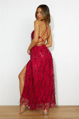 Blooming Season Sequin Maxi Dress Red